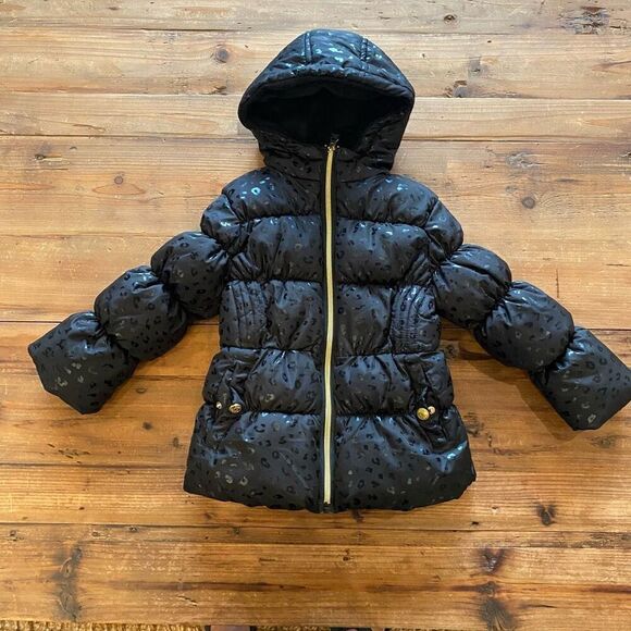 Pink Platinum Winter Puffer Coat Black Hooded Size 4 - Picture 14 of 14